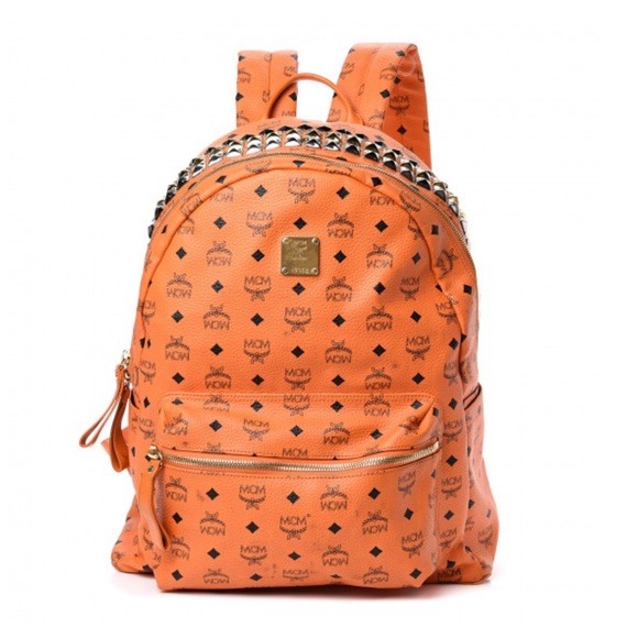 MCM Visetos Side Stud Large Stark Backpack Orange - Picture 1 of 15